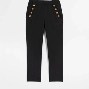 White House Black Market Black Straight-Leg Pants with Gold Buttons